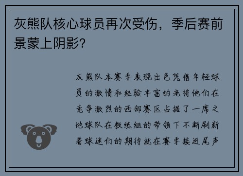 灰熊队核心球员再次受伤，季后赛前景蒙上阴影？